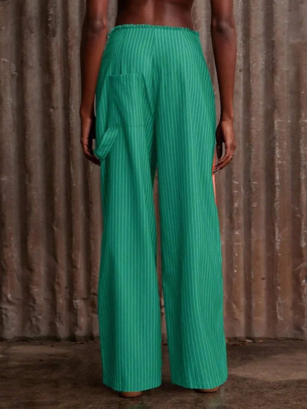 Green Casual Women's striped wide legged Pants - Picture 6 of 7